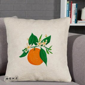 Perna Decorativa Portocala in Floare, 40x40 cm, Bej Canapea, Husa Detasabila, Perna Inclusa, BEKZ®