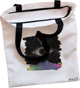 Sacosa de Panza pentru Cumparaturi, Geanta Tote, model Celestial Eye 10, Cu fermoar, 38x34.5 cm, Alba, BEKZ®