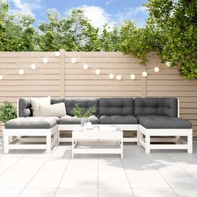 3185928 vidaXL Set mobilier de grădină cu perne, 7 piese, alb, lemn masiv