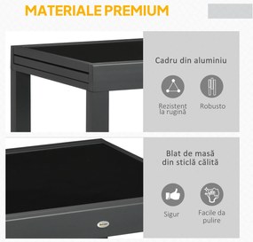 Outsunny Masă de Grădină Extensibilă cu Blat din Sticlă 80-160x80x75 cm Negru | Aosom Romania