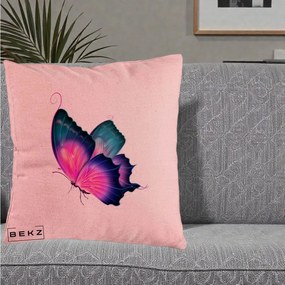 Perna Decorativa Fluture Neon, 40x40 cm, Roz, Husa Detasabila, Perna Inclusa, BEKZ®