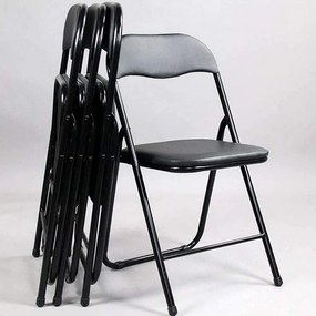Scaun pliabil pentru living, bucatarie si camping HouseXL™ Black Folding Chair 2800, Dimensiuni 43X45X78 cm, Design ergonomic, Picioare metalice,