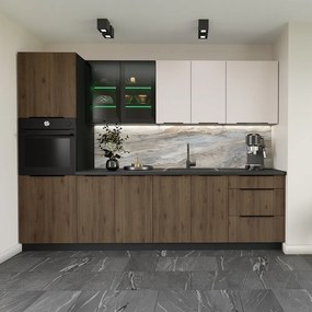 Dulap înalt pentru cuptor şi cuptor cu microunde, nuc okapi/negru, MENZO 60 DPM-210 2F