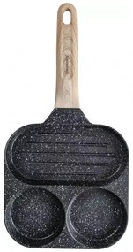 Tigaie cu 3 sectiuni Klausberg KB 7816, 36 cm, Acoperire neaderenta marmura, Maner din lemn, Inductie, Negru