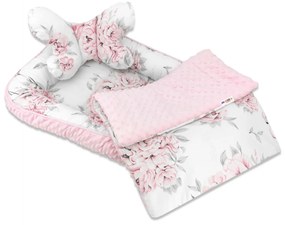 Baby Nellys Cuib cu două fețe, cocon minky 55 x 75 cm, Flamingo - roz