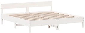 3216210 vidaXL Cadru pat cu tăblie 200x200 cm, alb, lemn masiv de pin