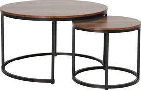 Set 2 masute cafea CIRKO, negru/nuc, DTD laminat/metal
