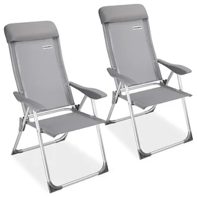 Set 2 x Scaun gradina cu spatar inalt Aluminiu Pliabil Gri