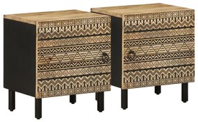 vidaXL Noptiere, 2 buc., negru, 40x33,5x46 cm, lemn masiv mango brut