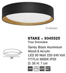 Plafoniera LED dimabila design modern STAKE negru/lemn 35cm