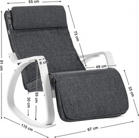 Fotoliu balansoar, lemn de mesteacan / textil, antracit / alb, Songmics