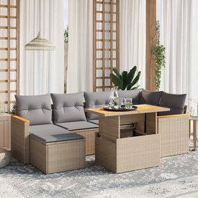 vidaXL Set canapele de grădină, 7 piese, cu perne, bej, poliratan