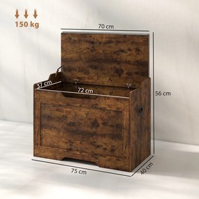 HOMCOM Bancă de Depozitare de 103L Multifuncțională, nuanță de Lemn cu Pernă din Țesătură Gri, 75x40x56 cm | Aosom Romania