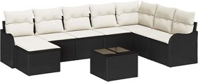 vidaXL Set de canapele pentru grădină 9 pcs Negru și alb Rattan poli
