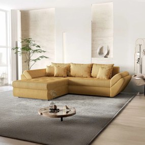 Colțar extensibil dumonde cu ladă de depozitare si sezut confortabil din spuma high-density, Loana Zoom Mustar 270x185 cm