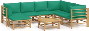 vidaXL Set mobilier de grădină cu perne verzi, 8 piese, bambus