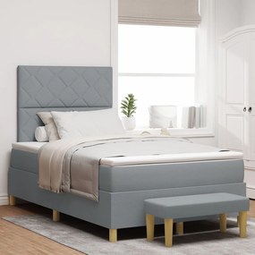 vidaXL Pat cu arcuri cu saltea &amp; bancă Gri deschis 120x190 cm Țesătură