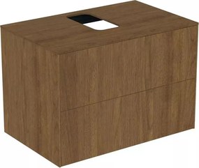 Dulap baza suspendat Ideal Standard Atelier Conca finisaj nuc inchis 2 sertare si blat cu decupaj central 80 cm