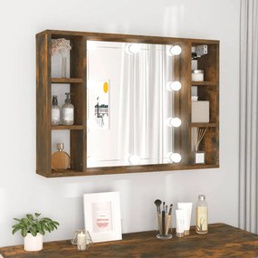 820445 vidaXL Dulap cu oglindă și LED, stejar fumuriu, 76x15x55 cm