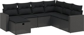 vidaXL Set canapele de grădină cu perne, 7 piese, negru, poliratan