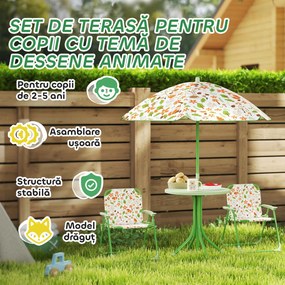AIYAPLAY Set de Mobilier de Grădină din 4 Piese cu Masă, Scaune și Umbrelă de Soare Reglabilă, 50xΦ49,5 cm, Verde | Aosom Romania