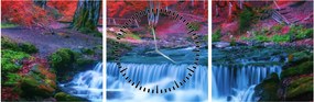 Tablou - Cascada în pădurea roșie (cu ceas) (90x30 cm)