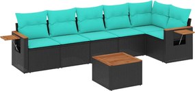 vidaXL Set canapele de grădină cu perne, 7 piese, negru, poliratan