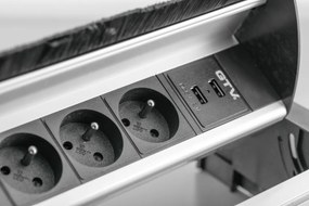 Priză încorporabilă în blat GTV, 3 prize Schuko, 2 x USB A, aluminiu, 291 x 158 mm Aluminiu, Aluminiu, L:291 mm; l:158 mm; H:80 mm