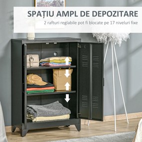HOMCOM Dulapior Multifunctional cu 2 Usi Stil Industrial, Dulapior Metalic pentru Casa si Garaj - Gri | Aosom Romania