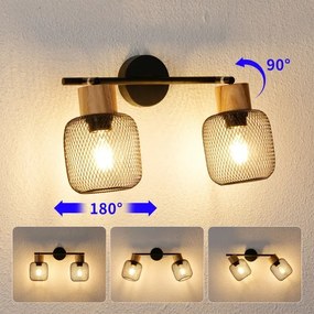 Brilagi - Spot de iluminat BASKLITE 2xE27/15W/230V lemn de cauciuc/negru