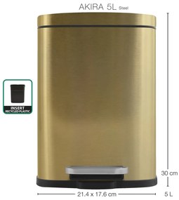 Coș de gunoi auriu mat cu pedală din oțel 5 l Akira – Spirella