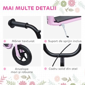 HOMCOM Trotinetă cu 2 Roți pentru Copii 5-12 Ani cu Frână Posterioară și Ghidon Reglabil, Trotinetă din Oțel și Plastic, 120x52x80-88 cm, Roz | Aosom Romania