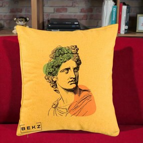 Perna Decorativa Bust Grec Vaporwave, 40x40 cm, Galben, Husa Detasabila, Perna Inclusa, BEKZ®