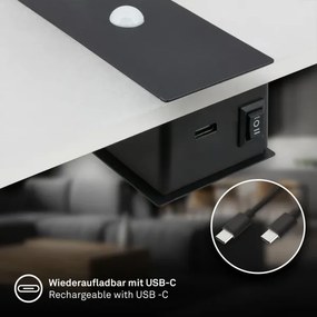 Briloner 3888015 - Aplică LED de perete reîncărcabilă cu senzor AURA, 2,5 W/5 V, 1800 mAh, neagră