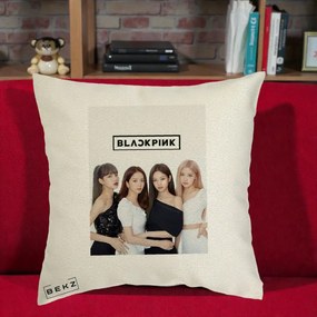 Perna Personalizata K-pop BLACKPINK Foto Grup-Negru, 40x40 cm, Ecru, Husa Detasabila, Perna Inclusa, BEKZ®