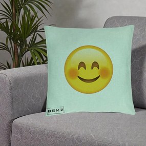 Perna Decorativa Emoji Fericit Roscat, 40x40 cm, Verde Menta, Husa Detasabila, Perna Inclusa, BEKZ®