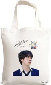 Sacosa de Panza pentru Cumparaturi, Geanta Tote, model BTS Jin 2, 38x34.5 cm, Alba, BEKZ®
