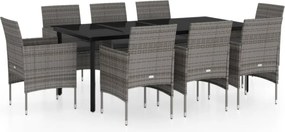 vidaXL Set mobilier de grădină cu perne, 9 piese, gri și negru