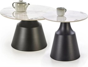 Set 2 masute cafea MAGNETA, alb cu efect de marmura/negru, piatra sint
