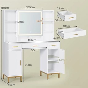 SEA1 - Set Masa toaleta 104 cm, cu 3 sertare, Cu Priza, USB si USB-C, cosmetica, machiaj, oglinda cu LED, masuta vanity, make-up - Alb