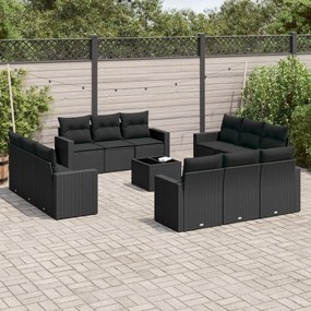3251112 vidaXL Set mobilier de grădină cu perne, 13 piese, negru, poliratan