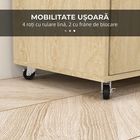 Cărucior de bucătărie din PAL cu raft deschis, dulap cu 2 uși și poliță laterală cu 2 niveluri, 75x40x80,5cm stejar și negru HOMCOM | Aosom Romania