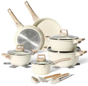 Set oale si tigai Just Perfecto JL-28, 15 piese, Turnat, Acoperire din marmura, Inductie, Accesorii, Bej