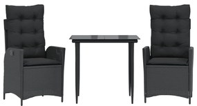 3213174 vidaXL Set mobilier de grădină cu perne, 3 piese, negru, poliratan