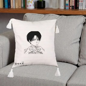 Perna Personalizata Levi Ackerman Inima, 40x40 cm, Bej cu Franjuri, Husa Detasabila, Perna Inclusa, BEKZ®