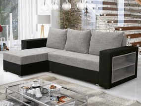 Canapea extensibilă cu raft, melanj negru/gri, stânga, MERAK ROH