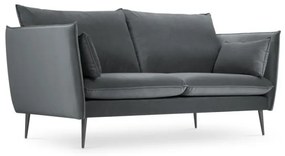 Canapea 2 locuri Agate cu tapiterie din catifea, picioare din metal negru, gri inchis