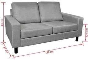 Set de canapele 5 persoane 2 piese Textil Gri deschis Gri deschis, Canapea 2 locuri + canapea 3 locuri 196 cm