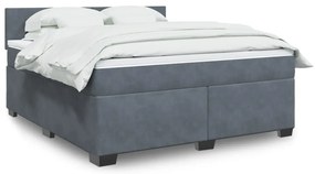 vidaXL Pat box spring cu saltea, gri închis, 180x200 cm, catifea