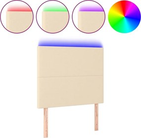 vidaXL Tăblie de pat cu LED, crem, 100x5x118/128 cm, textil